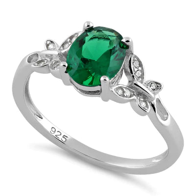 ANILLO EN PLATA DOBLE MARIPOSA CENTRO VERDE APCH79