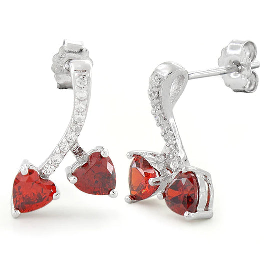 Pendientes de plata de ley con corazones de cereza granate ARPCH004
