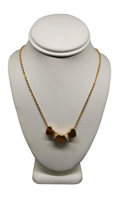 CADENA DE ACERO DORADO CON CORAZONES Y DONAS CDACZD