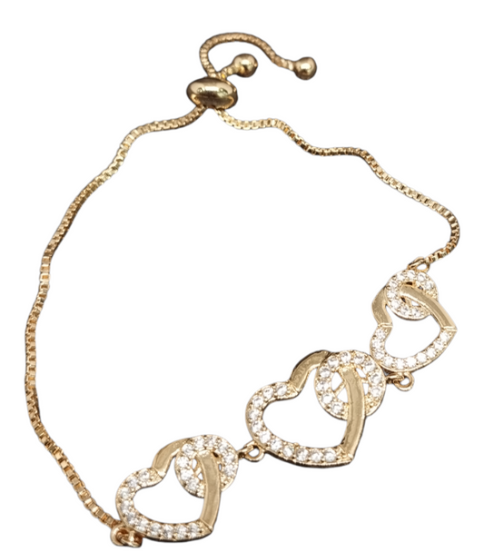 PULSERA ORO LAMINADO CORAZONES Y DONAS PLBJ6074