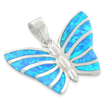 DIJE EN PLATA LEY 950 DISEÑO MARIPOSA CON OPALO DE LABORATORIO
