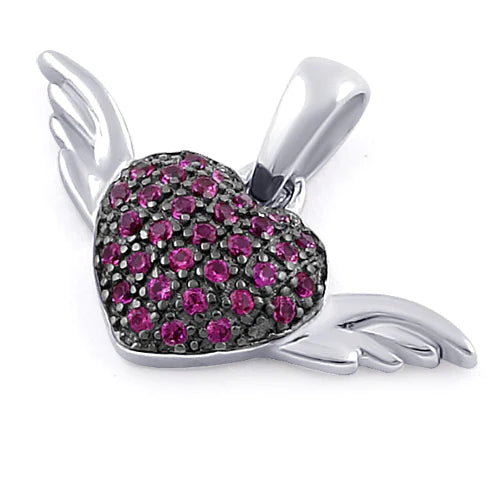 Dije de plata de ley 925 con corazón alado  circon color Ruby
