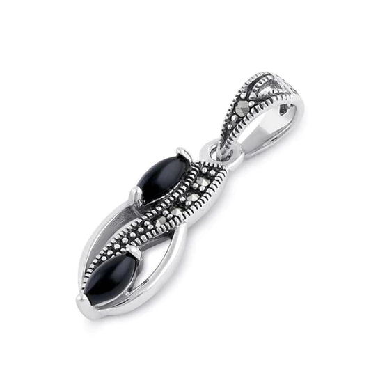 DIJE DE MARCASITA Y HOJA ONIX DPCH34