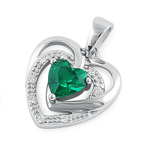 DIJE CORAZÒN DOBLE Y PIEDRA COLOR ESMERALDA DPCHE17
