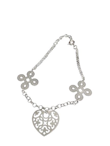 PULSERA PLATA LEY 950 CORAZÒN Y FLORES PPLNFP108
