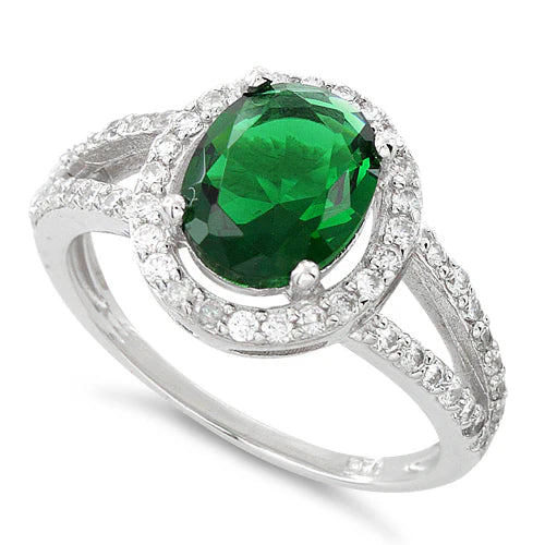 ANILLO EN PLATA LEY 925 CON CIRCON VERDE OVALADO L11