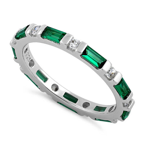 ANILLO DE PLATA LEY 925 CON CIRCONES VERDES Y BLANCOS EN DISEÑO INFINITO L14