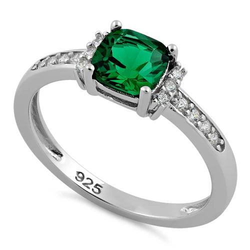ANILLO EN PLATA LEY 925 ALMOHADON MEDIANO EN CIRCON COLOR ESMERALDAL18