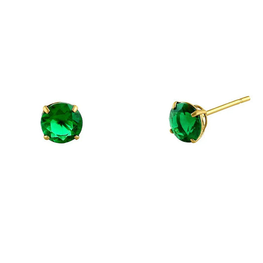 ARETE ORO 14K CIRCON REDONDO VERDE ESMERALDA 4MM L2