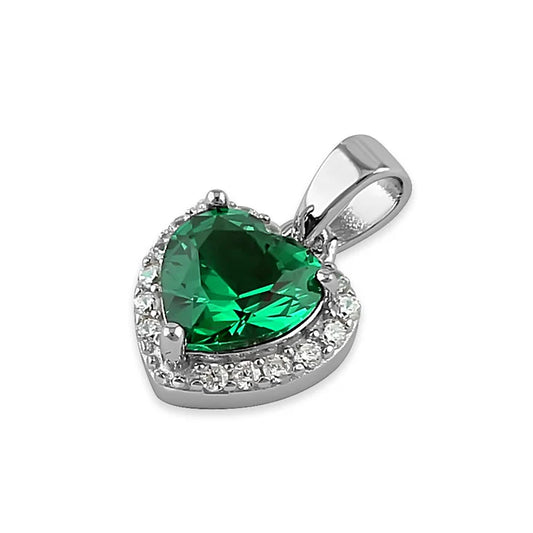 DIJE CORAZON CIRCON VERDE ESMERALDA EN PLATA LEY 950 L6