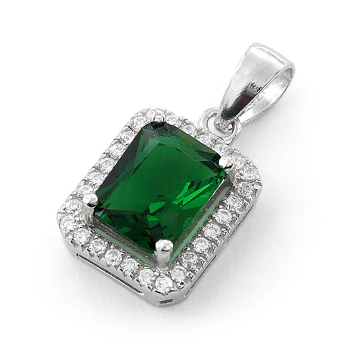 DIJE CON CIRCON VERDE ESMERALDA RECTANGULAR Y MICROCIRCONES ALREDEDOR L7