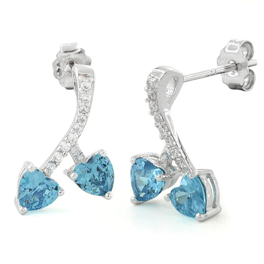 Pendientes de plata Cherry Hearts Blue Topaz CZ PPCH45