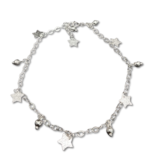 TOBILLERA EN PLATA ESTRELLAS Y ESFERAS TPNFP25