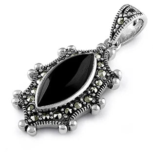 Colgante Marcasita Ovalado Ónix Negro de Plata  WSPP844