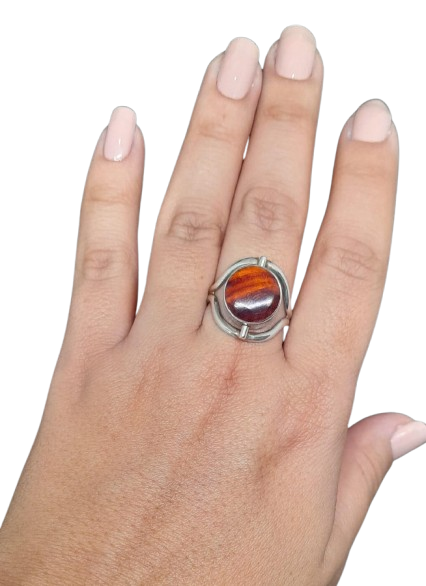 Anillo en Plata Ley 950 con Piedras Naturales en Diseño de doble piedra blanca y marron APPDPMB29