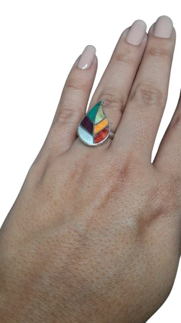 Anillo en Plata Ley 950 con Piedras Naturales en diseño de hoja APPPH33