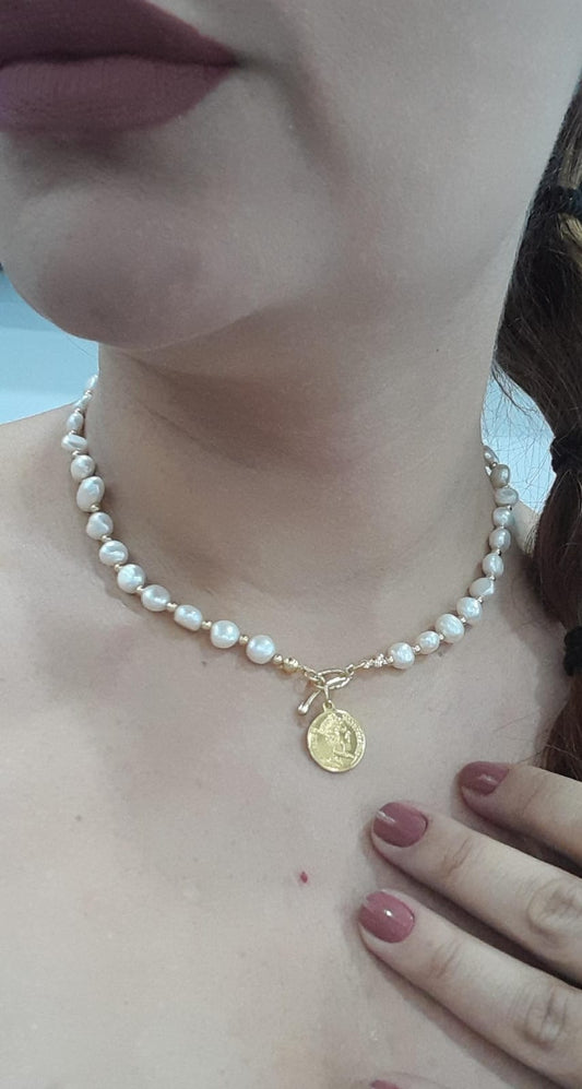COLLAR UNISEX PERLA DE AGUA DULCE ORIGINAL CHAPADA EN ORO DE 18KCLLPAD1