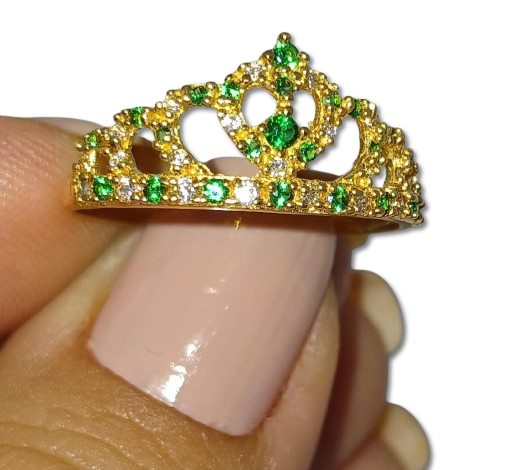 ANILLO DE ORO QUINCEAÑERA CIRCONES VERDES A15-02