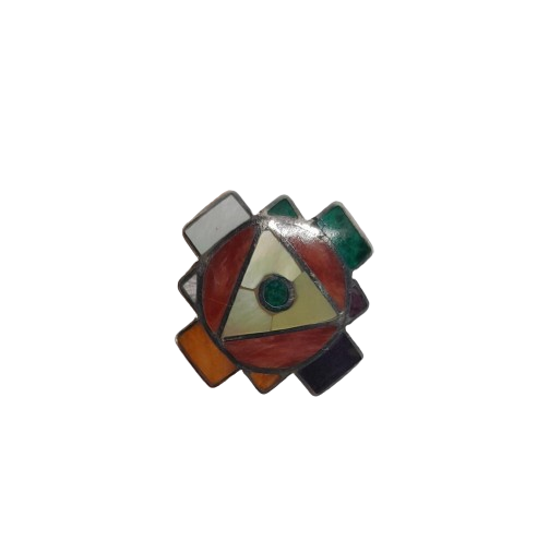 Anillo en Plata Ley 950 con Diseño de Chacana y Piedras Naturales apppcha35