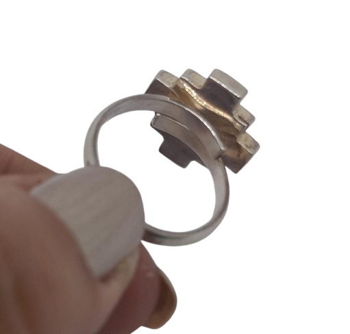 Anillo en Plata Ley 950 con Diseño de Chacana y Piedras Naturales apppcha35