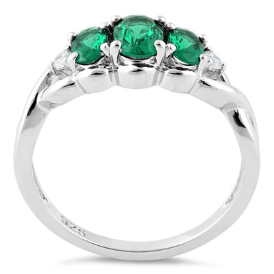 ANILLO EN&nbsp; PLATA TRIPLE OVALO PIEDRA VERDE APCH73