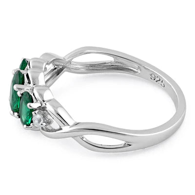 ANILLO EN&nbsp; PLATA TRIPLE OVALO PIEDRA VERDE APCH73