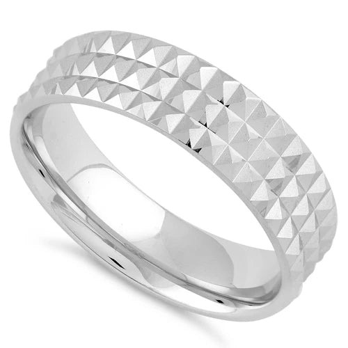 Anillo de boda con patrón piramidal de corte de diamante de plata L12