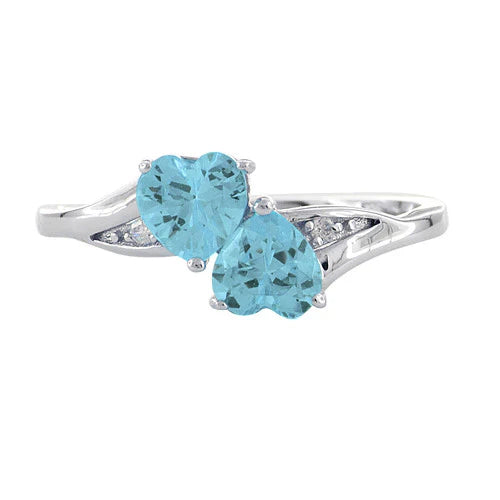ANILLO EN PLATA DOBLE CORAZON TOPACIO AZUL