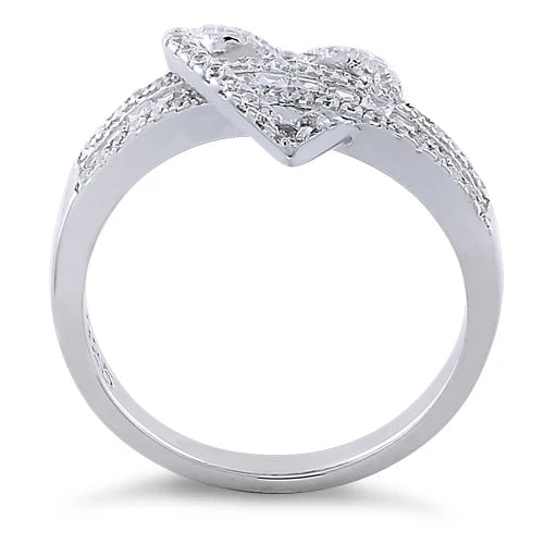 Anillo en plata Corazón Exótico con circones estilo baguette y microcircones L17