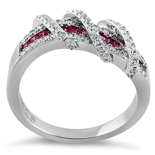 ANILLO EN PLATA CON RUBY DISEÑO ENROLLADO CON MICROCIRCONES APCH59
