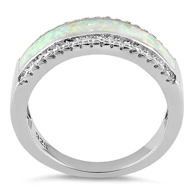 Anillo Barra larga de plata con opalo blanco de lab y circones L35